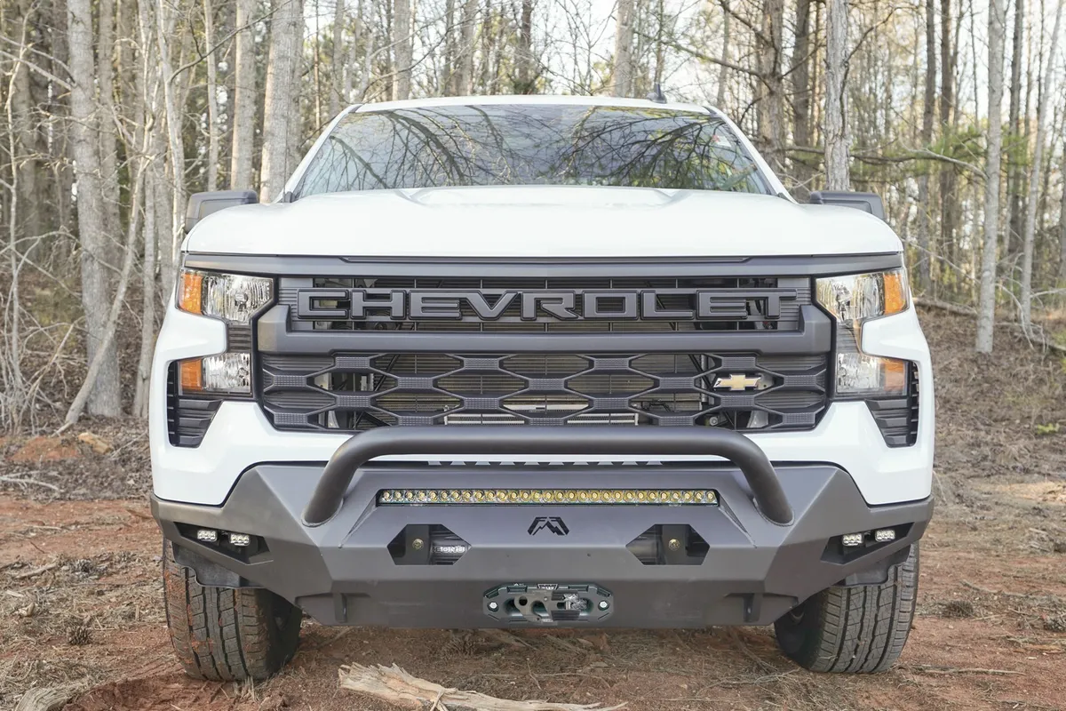 Matrix Front Bumper; w/Pre-Runner Guard; Black; For Mount LED Cube Lights; D-Ring Mounts; product image