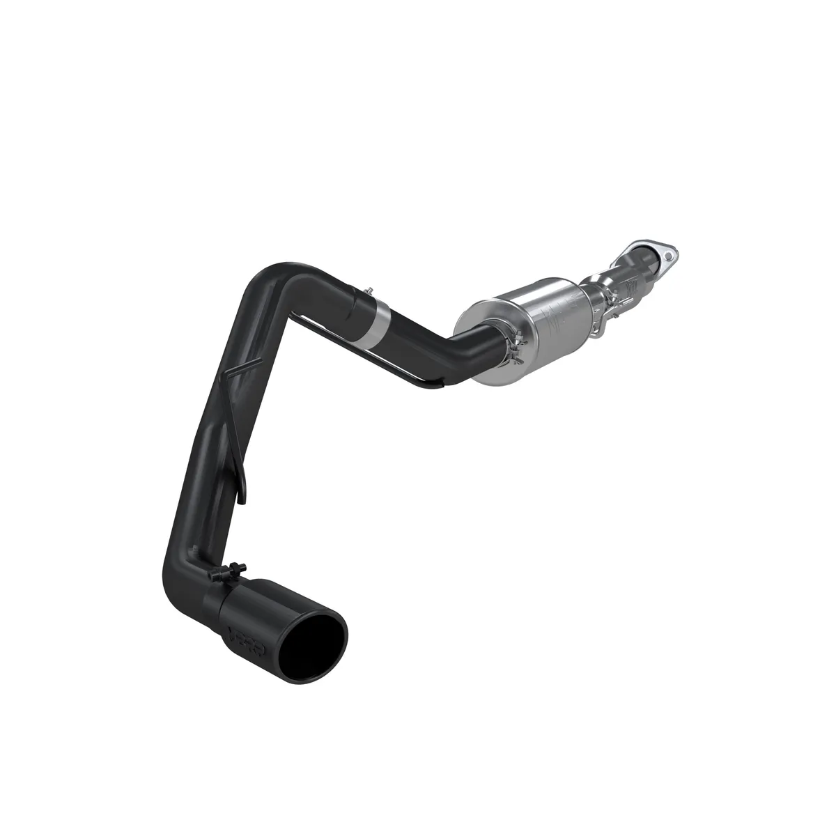 Armor BLK Cat Back Exhaust System; 3 in.; Incl. Front Pipe/Ext. Pipe/Muffler/Over Axle Pipe/Tailpipe/Hardware/4 in. OD Tip; Single Side Exit; Black Coated; product image
