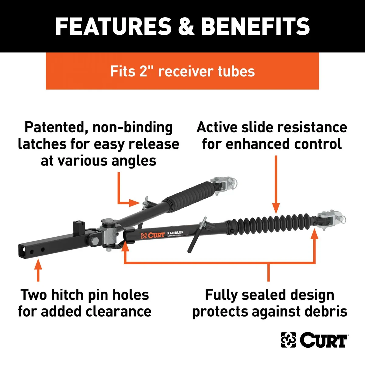 Curt Rambler Steel RV Tow Bar 7500 Lbs. 2 Inch Shank) Includes Tow Bar Safety Cables Hitch Pin and Clip RockJock 4X4 product image
