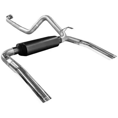 Flowmaster 86-91 Chev. Camaro / Pontiac Firebird 5.0L / 5.7L (W/3.00in Flanged Cat) 3.00in Outlets 5.00in x 10.00in 80 Series Crossflow Muffler 3.00in Logo Embossed Stainless Tips American Thunder DOR Mandrel Bent Tubing 16 Gauge Aluminized Steel