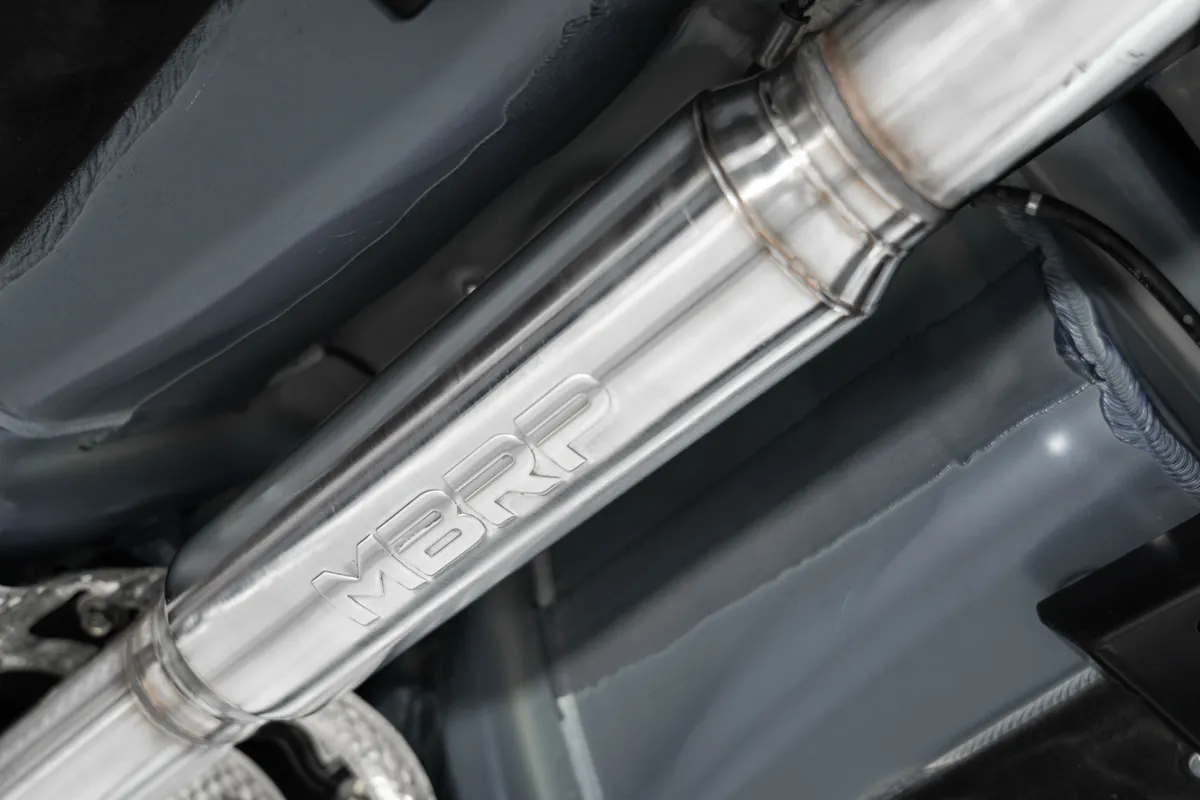 Armor Pro Cat Back Exhaust System; 3 in.; Race Profile; Dual Split Rear; 4 in. Dual Out Carbon Fiber Quad Tips; 304 Stainless Steel; product image