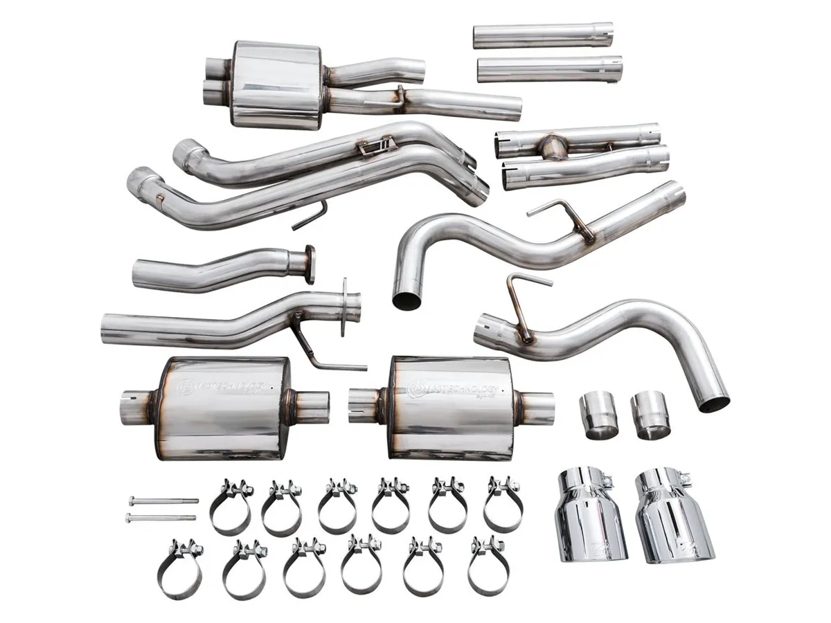AWE 0FG Exhaust with BashGuard for 3rd Gen Tacoma - Dual Diamond Black Tips product image