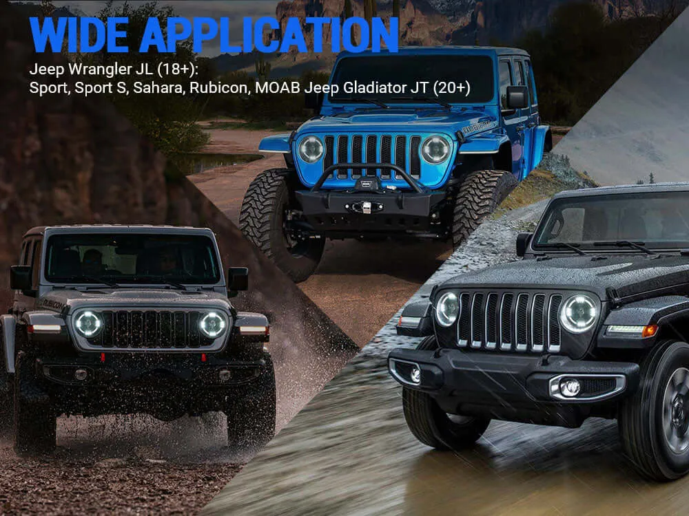 "High-Output 9"" 80W LED Halo Headlights with DRL for 2018+ Jeep Wrangler JL JT" product image