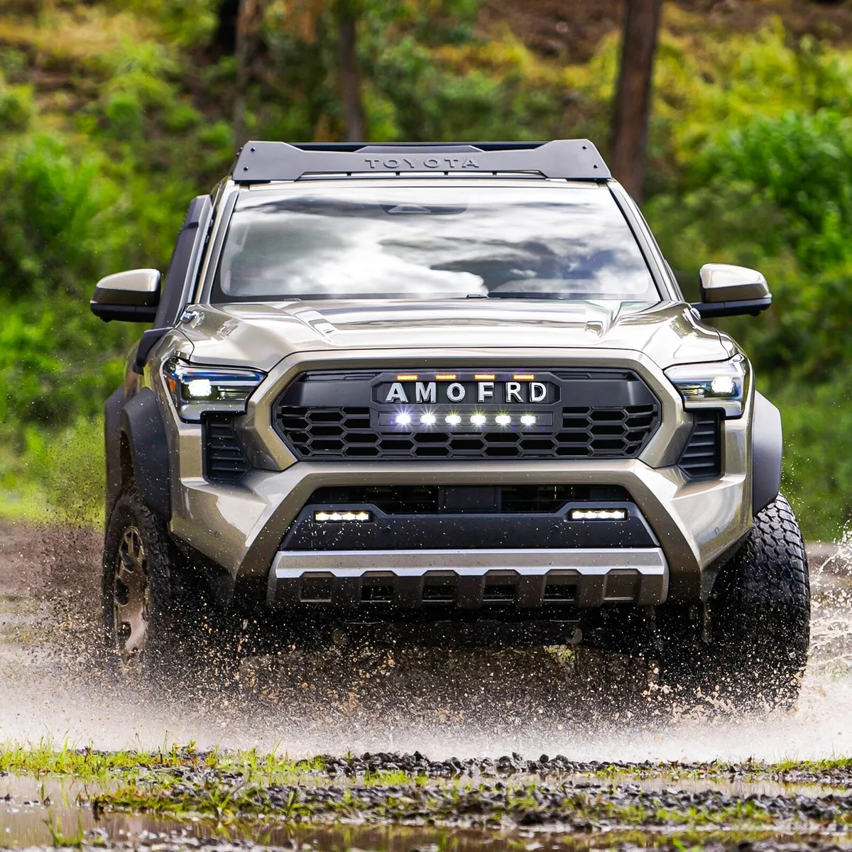 Trd Pro Style Front Grille w/ LED Off-Road Lights, Amber Lights And Diy Letters For 2024+ Toyota Tacoma- Matte Black | in Stock on Apr 30 product image
