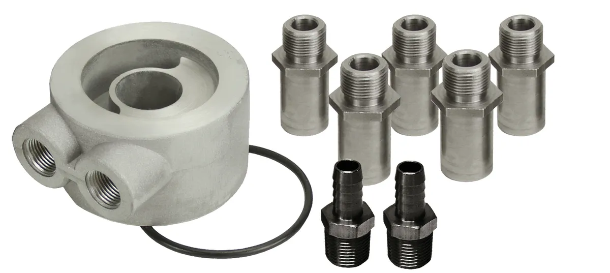 Derale 15735 Non-Thermostatic Universal Sandwich Adapter Kit with 1/2 NPT Ports product image