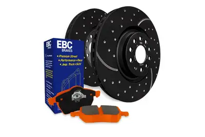 EBC Brakes S8 Kits Orangestuff and GD Rotors; Front; FMSI Pad No. D1273; Vented; 5 Bolt Holes; 302mm Dia.; 55mm Height; 28mm Thick; 72.1mm Center Hole Dia.;