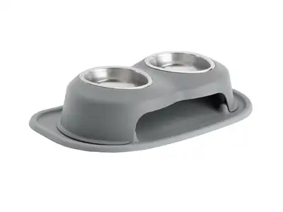 Weathertech Pet Feeding System; Dark Grey; Double High 4 in. w/16 oz. Stainless Bowls;