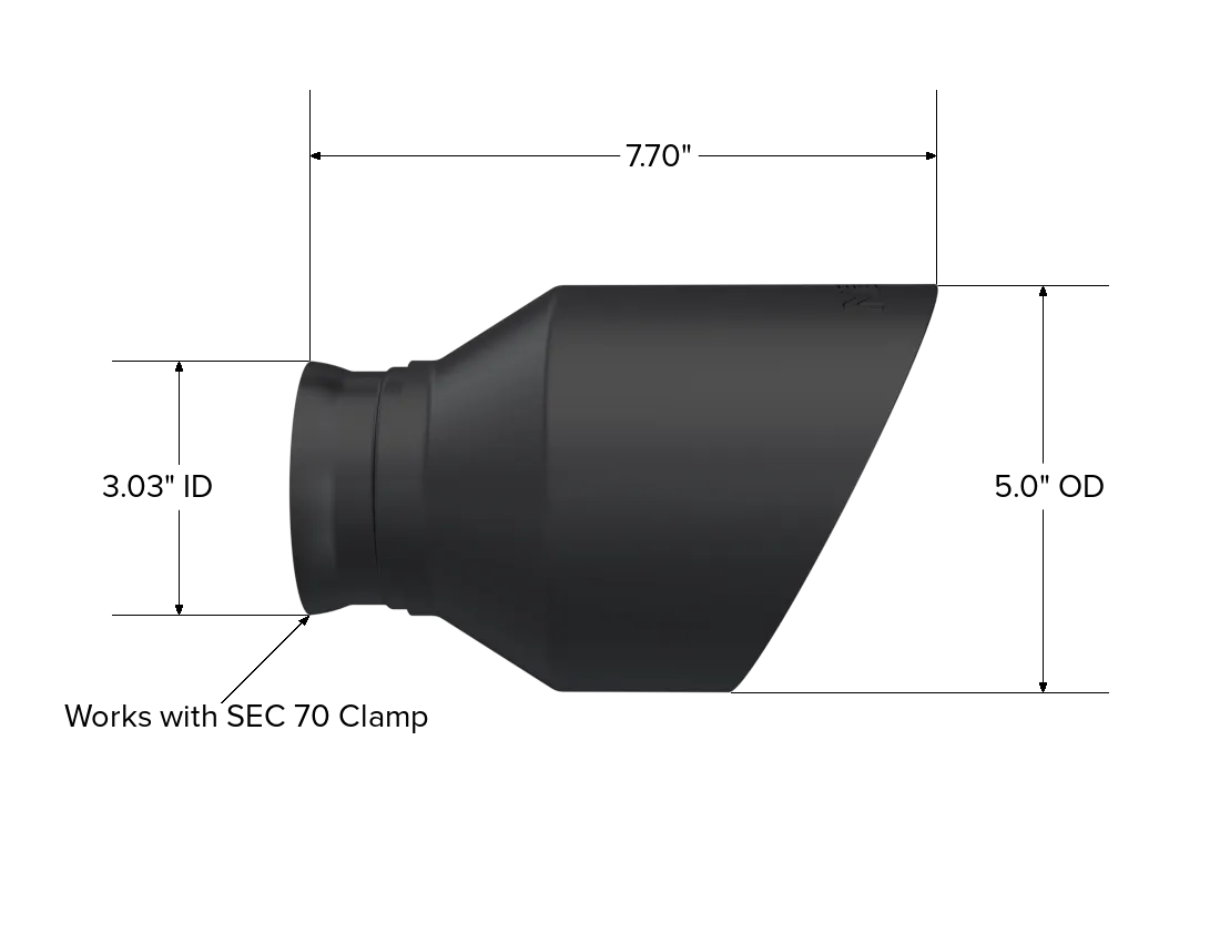 Armor BLK Exhaust Tip; 3 in. ID; 5 in. Out; 8 in. Length; Angle Cut; Dual Wall; Black Coated Tips; product image