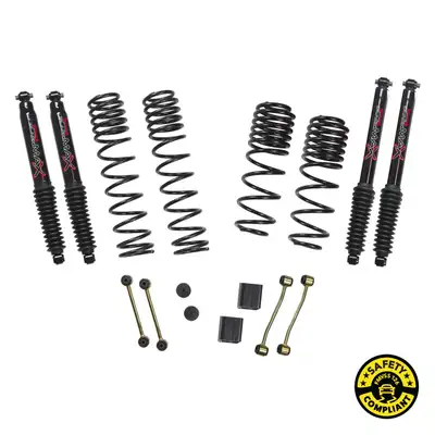 Skyjacker Suspension Lift Kit w/Shock 2-2.5 Inch Lift 18-19 Jeep Wrangler Unlimited Rubicon Incl. Frt. And Rear Dual Rate/Long Travel Series Coil Springs Extended Sway Bar End Links Grade 8 Mounting Hdwr Black MAX Shocks Skyjacker