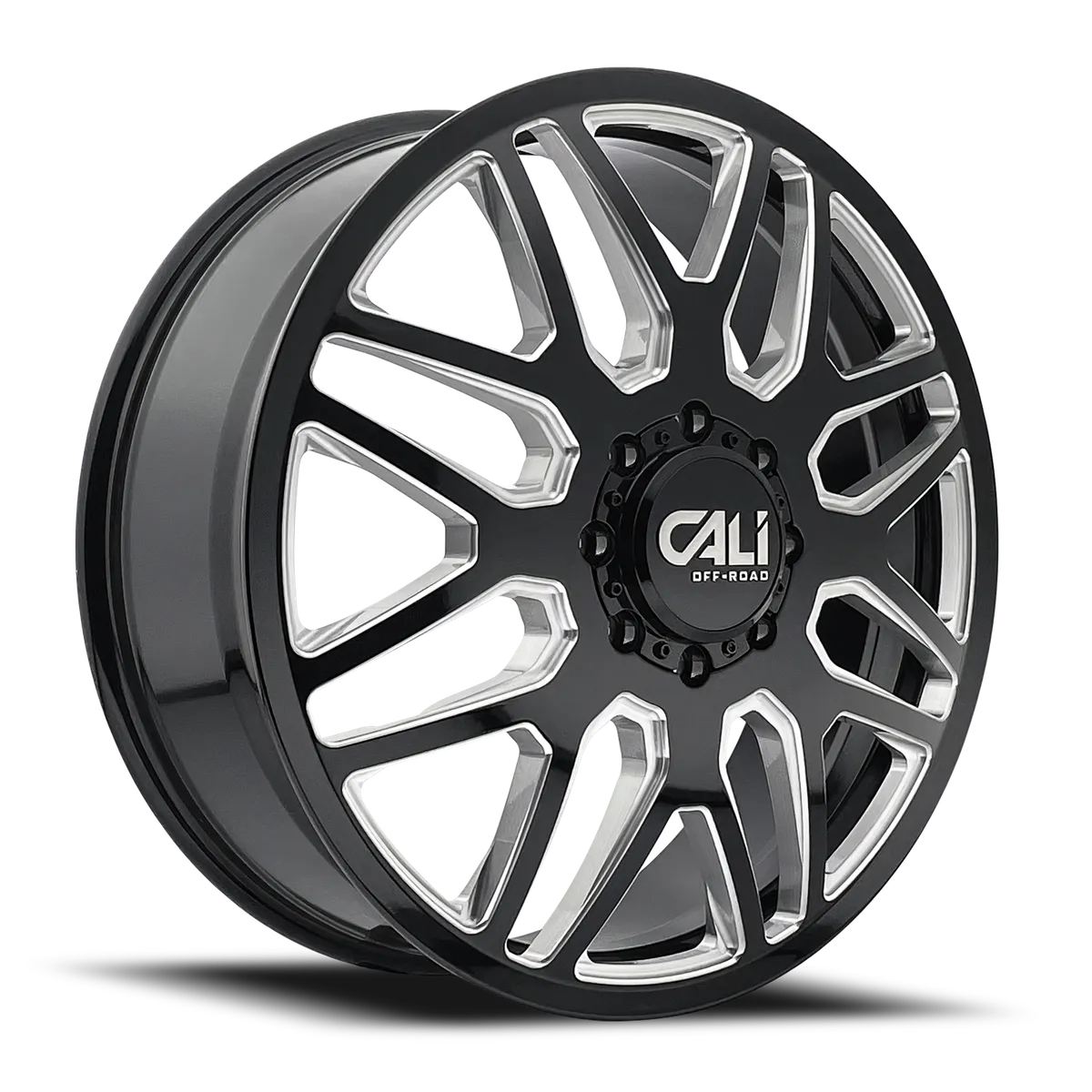 Dually Wheels Invader Dually 9115D GB-M 24x8.25 Milled Spokes Gloss Black 8 On 200 Bolt Pattern 115 Offset Cali Offroad Wheels product image