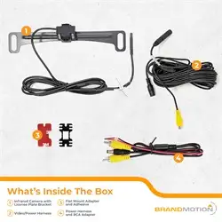 Brandmotion Universal Dual Mount CMOS Camera w/Infrared Light; Metal License Plate and Camera Mount; 22ft. Chassis Harness To RCA Included; Parking Gridlines and Image Mirroring Available;