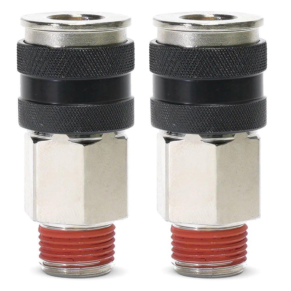 "3/8"" NPT - (M) Automatic Coupler - Steel / Nickel Plated w/ black sleeve & No Logo-10pc" product image