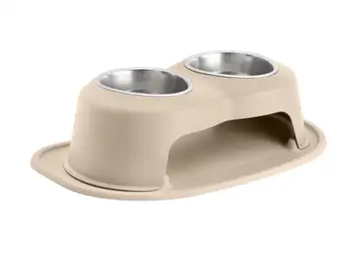Weathertech Pet Feeding System; Tan; Double High 6 in. w/32 oz. Stainless Bowls;