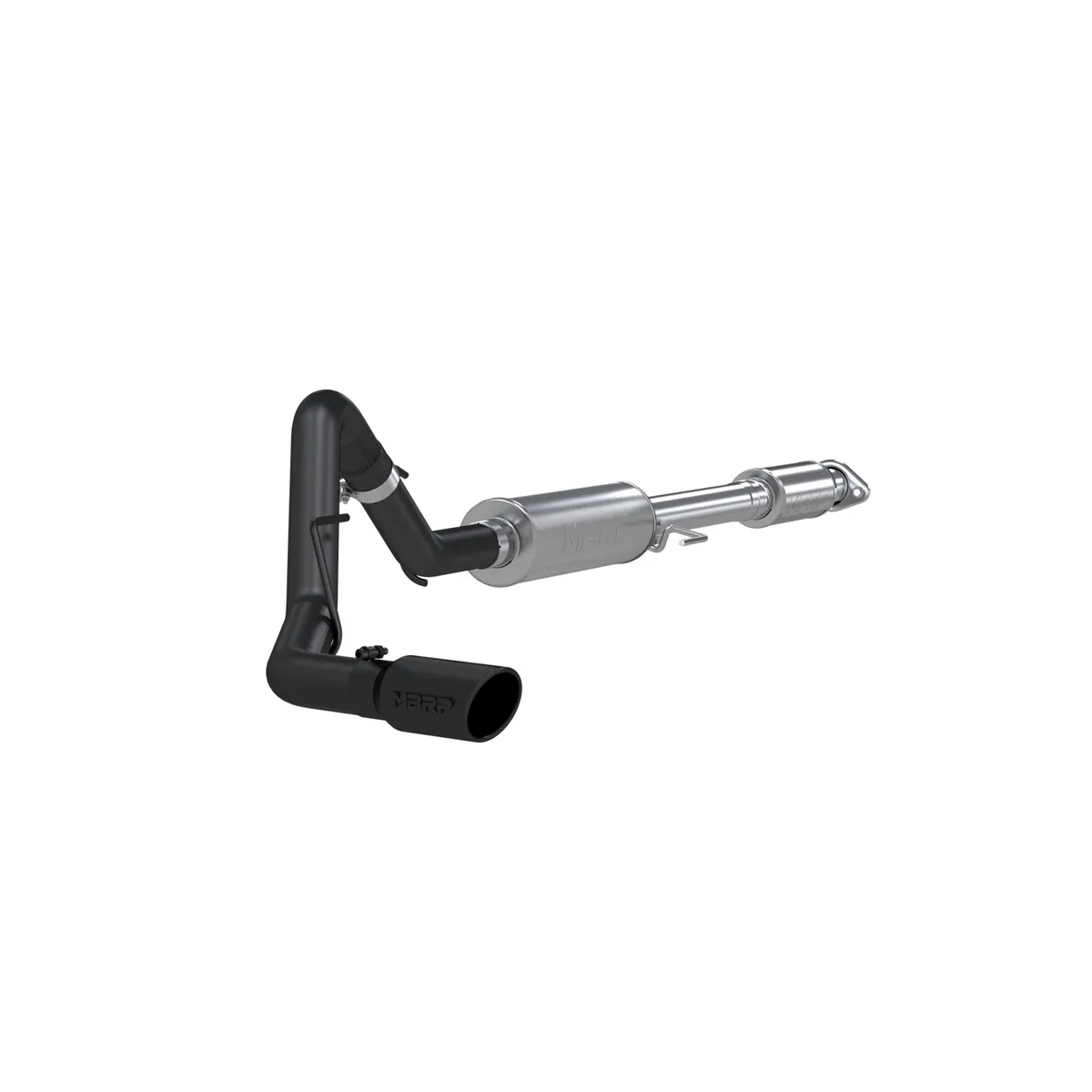 Armor BLK Cat Back Exhaust System; 3 in.; Incl. Front Pipe/Ext. Pipe/Muffler/Over Axle Pipe/Tailpipe/Hardware/4 in. OD Tip; Single Side Exit; Black Coated; product image