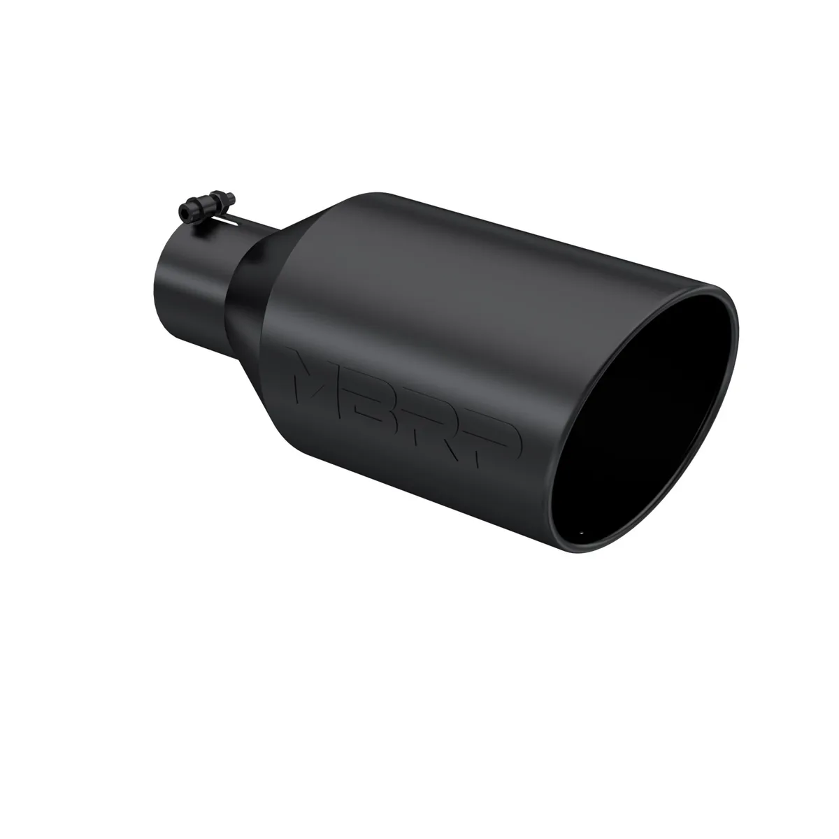 Armor BLK Exhaust Tip; 4 in. Inlet Diameter; 8 in. Outlet Diameter; 18 in. Length; Rolled End; T304 Stainless Steel; Black Coated; product image