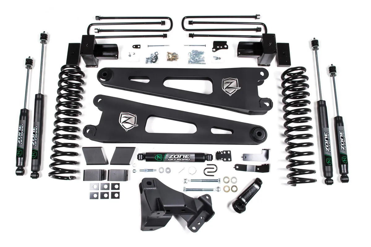 Zone Offroad 17-19 Ford F-250/350 Super Duty 4 Inch Radius Arm Lift Kit 2 Inch Rear Block Diesel 2 Leaf Main Fox Adventure Shocks Adventure Series Shocks Zone Offroad