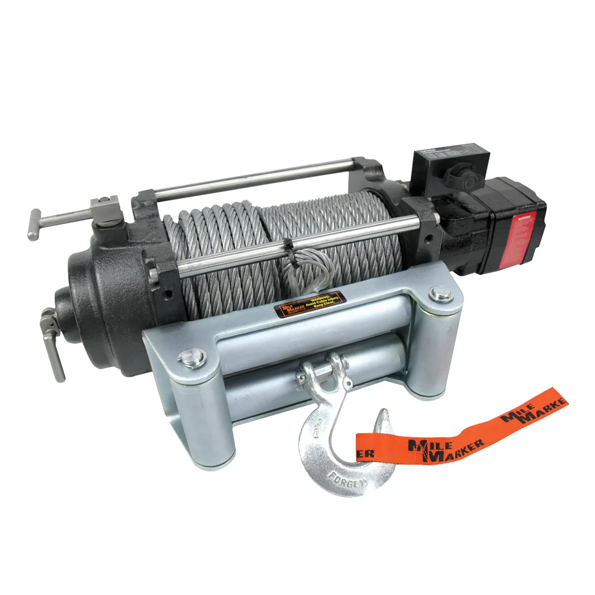 12000 LB Hydraulic Winch 18.7 C.I. 12V Hydrlic Motor w/Roller Fairlead 100 Foot Cable Adptr Sold Separately Req For Install Mile Marker product image