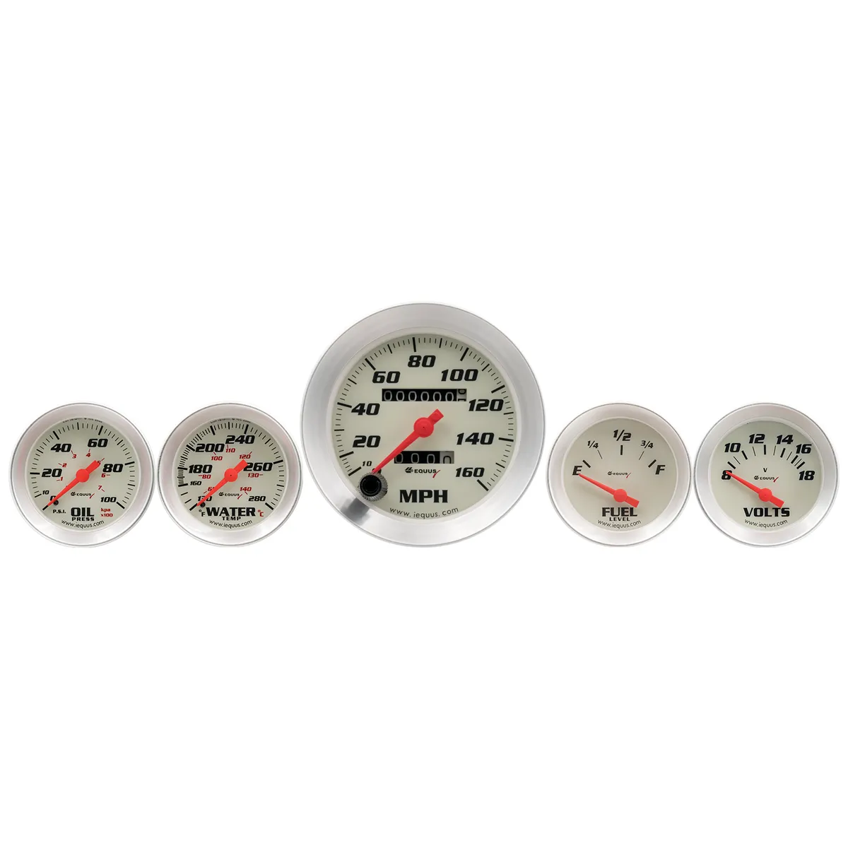 5-Piece Gauge Set White Face/Silver Bezel product image