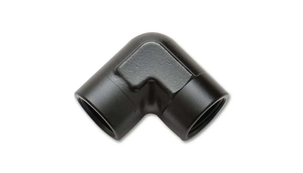 90 Degree NPT Adapter Fitting; 0.125 in. NPT; 6061 Aluminum; Black Anodized; Female Pipe Coupler; product image