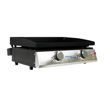 FLAME KING 2burner Propane Tabletop 22in Heavy Duty Flat Top Cast Iron Griddle Grill Stat