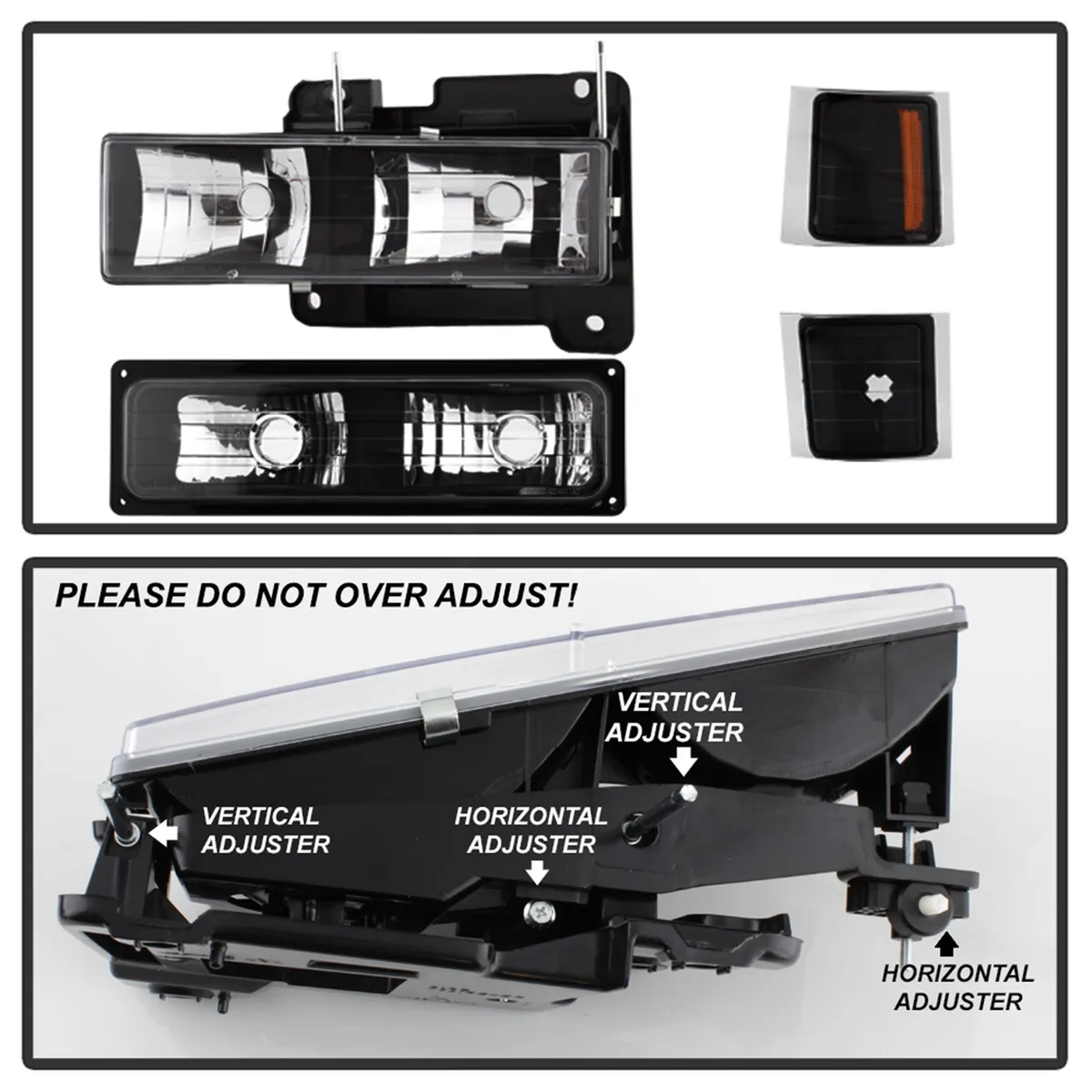 XTune Headlights; w/Corner And Parking Lights; 8 pc. Set; Black; Not Compatible w/Seal Beam Headlight; product image