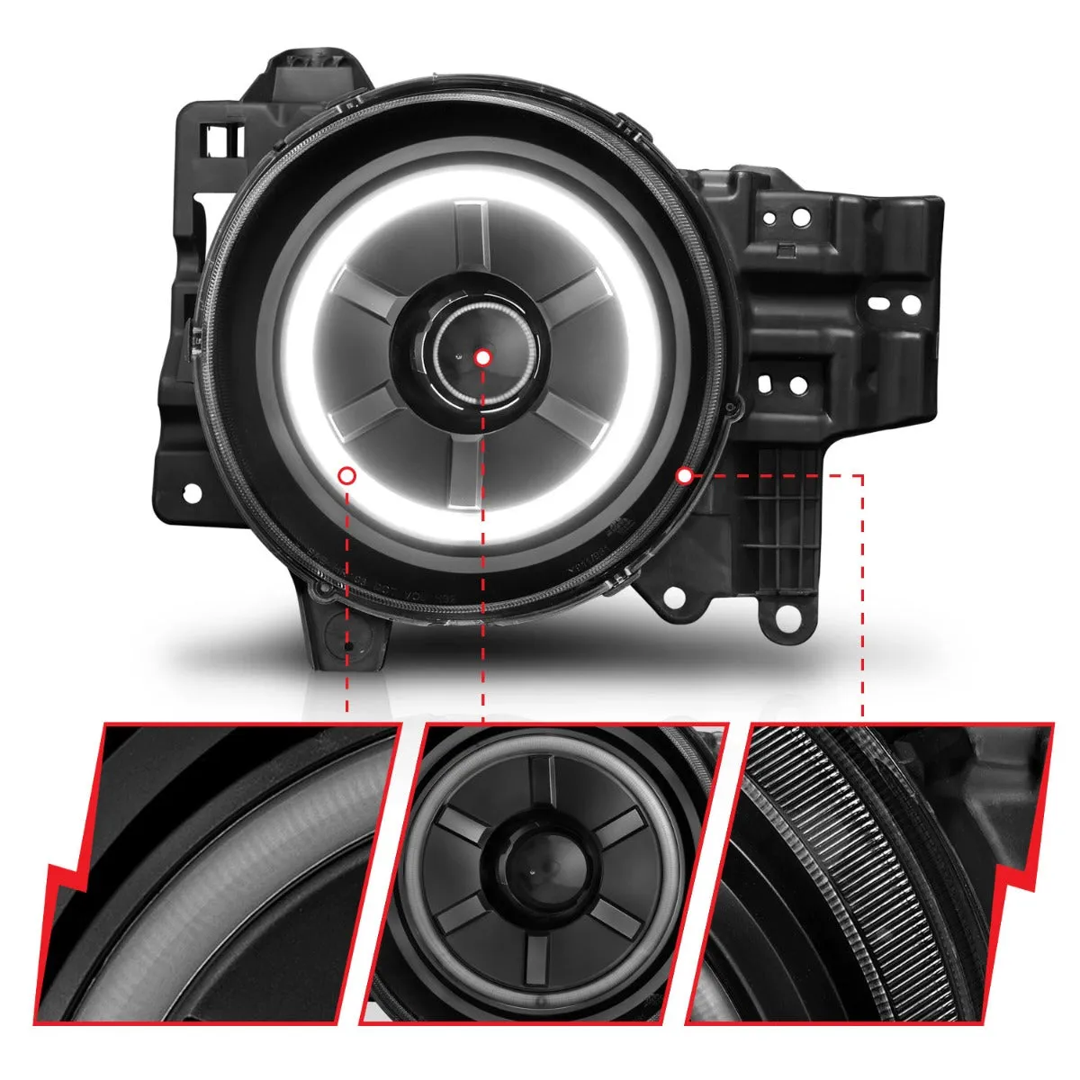 Projector Headlight Set w/Halo; Clear Lens; Black Housing; RX Halo; w/LED Parking/Projector/Halo; Pair; product image