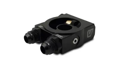 Vibrant Performance Thermostatic Oil Cooler Adapter; -10AN Inlet/Outlet ID; 6061 Aluminum; Black Anodized; Sandwich Adapter w/o Spacer;
