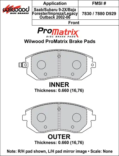 Wilwood Brakes 2001 - 2012 Saab, Subaru Original Equipment Pads - 150-D0929K