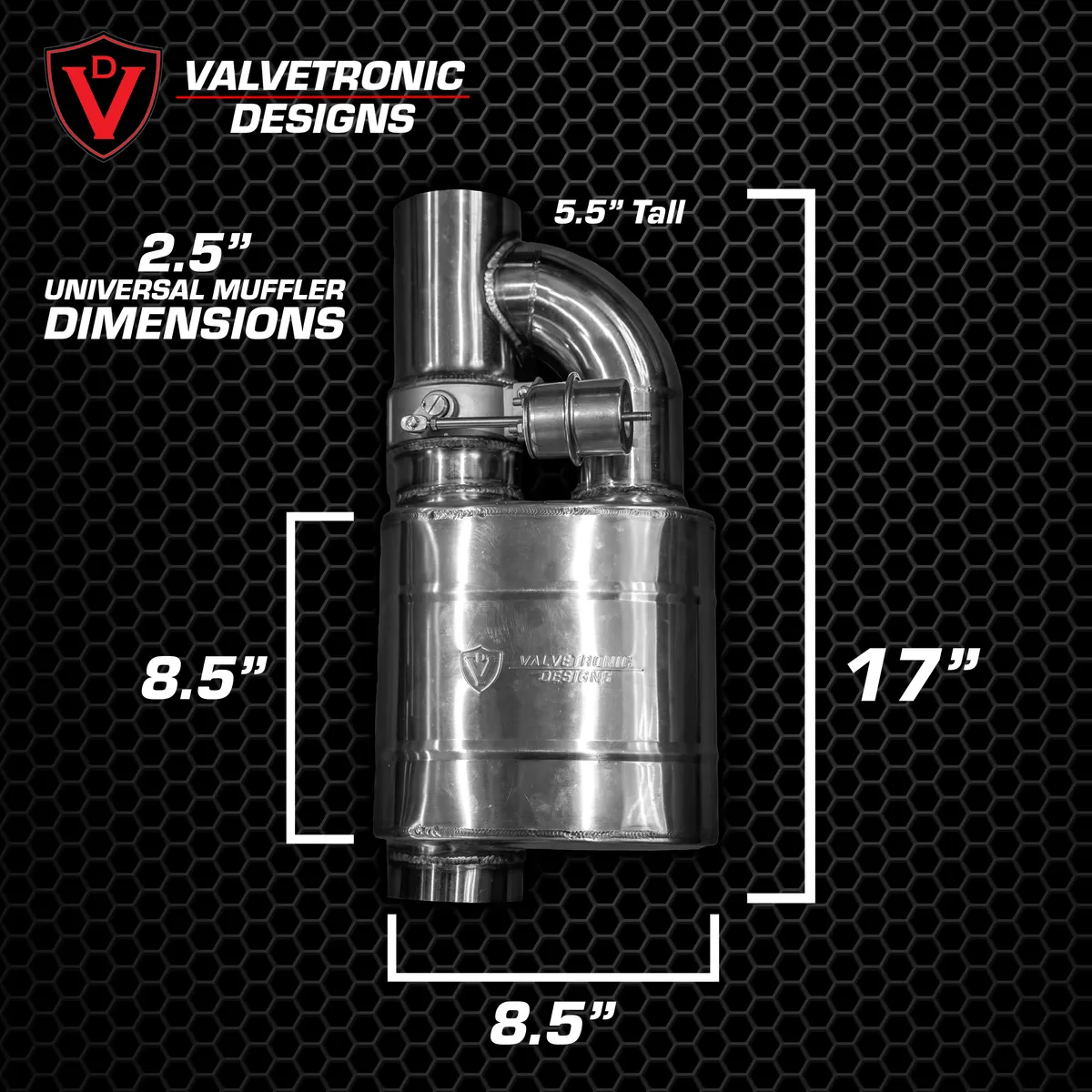 Universal Muffler Kit, Single Inlet Dual Outlet, 63MM 2.5 Inch 2 Mufflers Valvetronic Designs product image