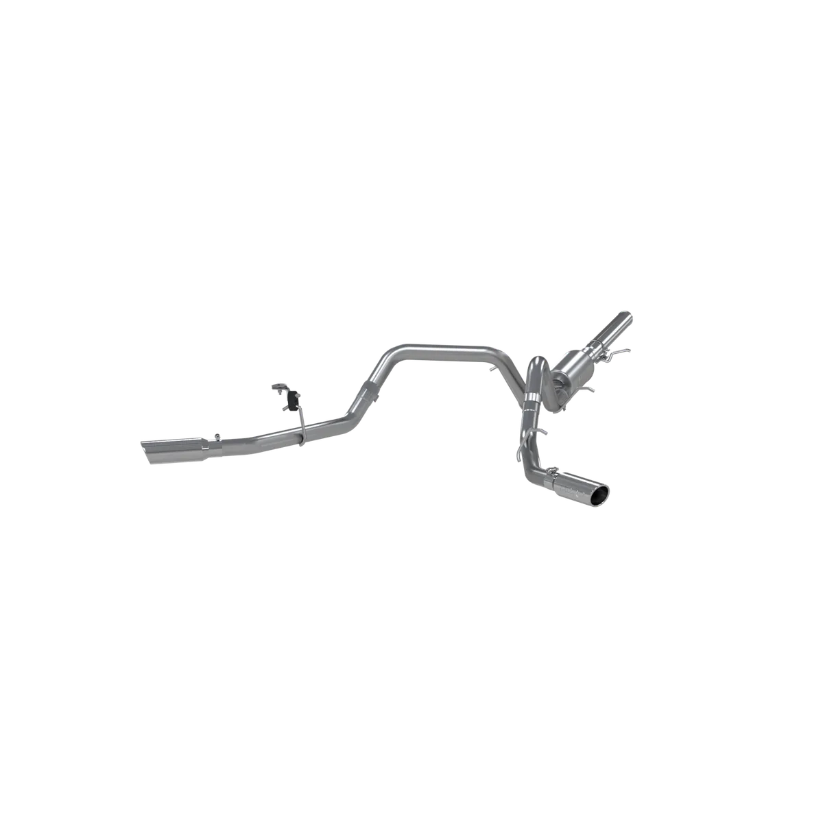 Armor Plus Cat Back Exhaust System; 3 in.; Incl. Ext. Pipe/Mid Pipe/Muffler/Over Axle Pipes/Tailpipes/Hardware/3.5 in. OD Tips; Dual Split Side Exit; T409 Stainless Steel; product image