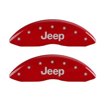MGP Caliper Covers Front set 2 caliper covers, Engraved Front: JEEP, Red powder coat finish, silver characters.