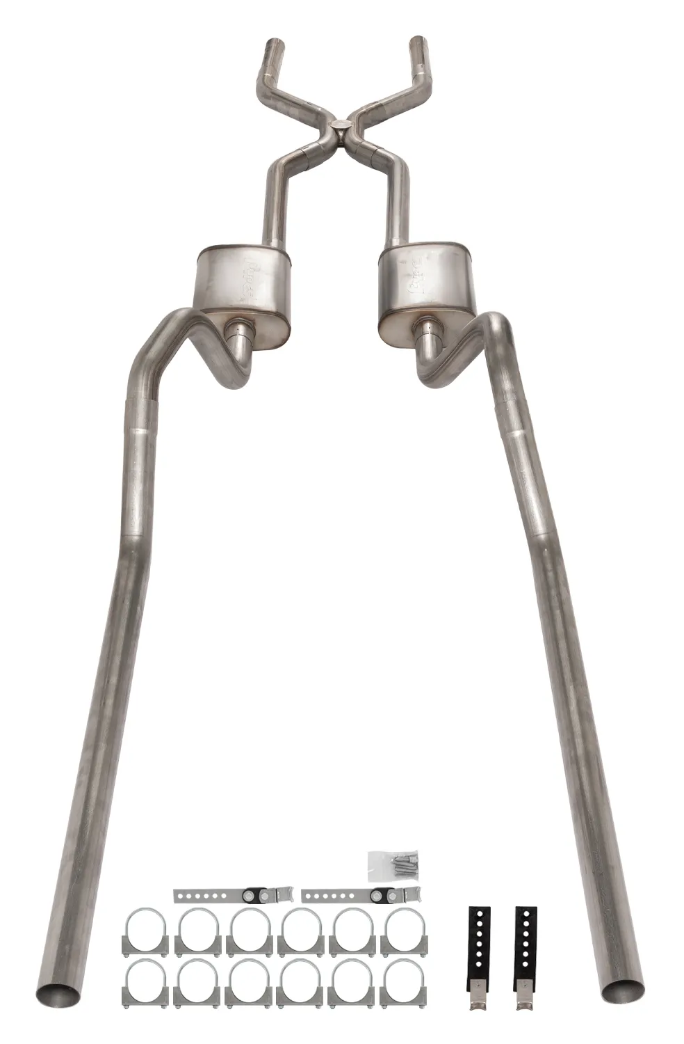 1965-70 Chevy Impala H-Pipe Crossmember Back Exhaust 409 SS Rear Exit Street Pro Mufflers Pypes Performance Exhaust product image