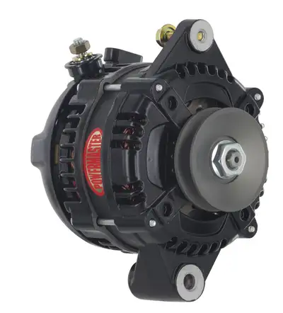 Power Master Alternator; 175 Amp; 1 Groove V Type Pulley; Hair Pin Replacement; 17.5 Preset Voltage; Black Finish;