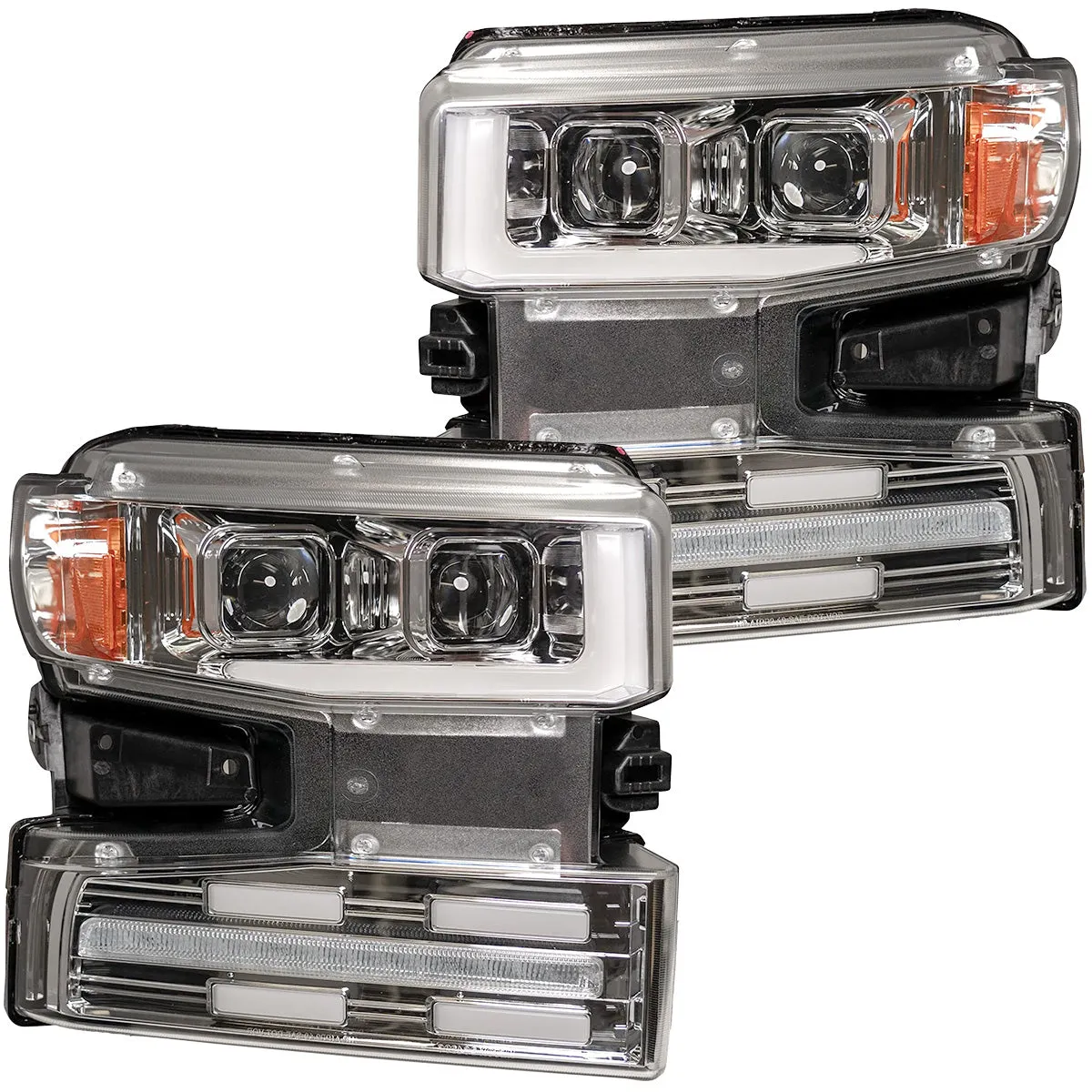 Chevrolet Silverado 19-20 1500 4th Gen Body Style w OEM Halogen And Standard Reflector Housing - Halogen Projector Headlights w Ultra High Power Smooth Oled DRL And Scanning Switchback High Power Amber LED Turn Signals - Smoked Black product image