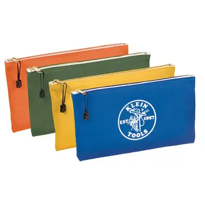 Klein Tools Zipper Bags Canvas Tool Pouches Olive/Orange/Blue/Yellow 4pack