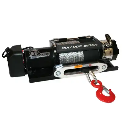Bulldog Winch 12,000 LB Trailer Winch 100 Ft Synthetic Rope Hawse Roller Fairlead Bulldog Winch