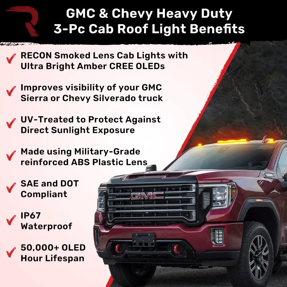 Gmc Chevy 20-23 4th Gen Body Style Heavy-Duty 3-Piece Set Amber Cab Roof Light Lens With 2-Way Forward Rear Facing Amber Ultra High-Power Leds - Includes Complete Wiring Kit For Installation on Truck That Did Not Come With OEM Installed Cab Roof product image