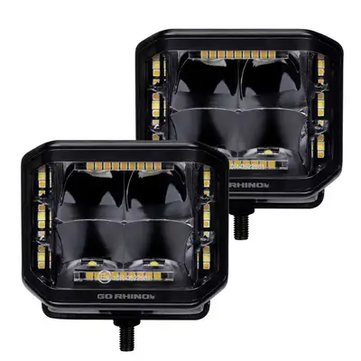 Go Rhino go Rhino 750700322scs Blackout Combo Series - Sideline 4x3 LED Cube Spot Lights, Pair, W/Amber Leds