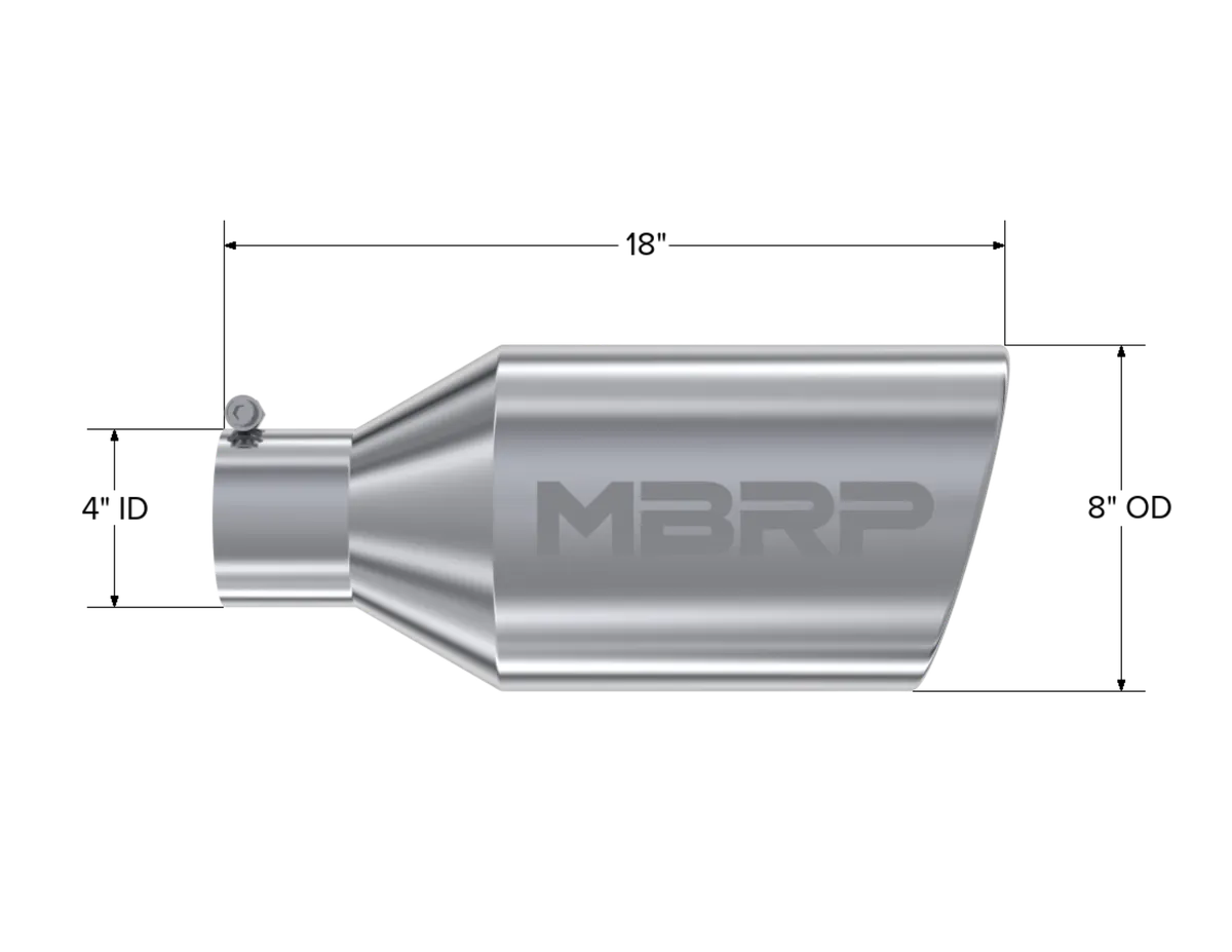 Armor Pro Exhaust Tip; 4 in. Inlet Diameter; 8 in. Outlet Diameter; 18 in. Length; Rolled End; T304 Stainless Steel; Mirror Polished; product image