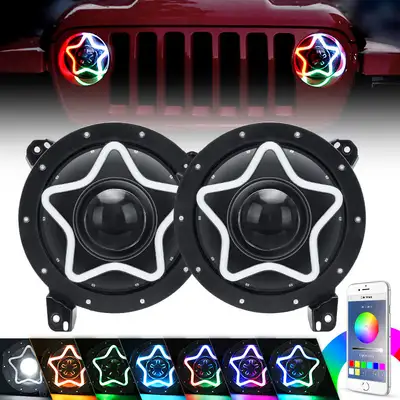 LED Factory Mart Star Style 9 Inch LED RGB Halo Headlights with Turn Signals for 2018-Later Jeep Wrangler JL and Gladiator JT