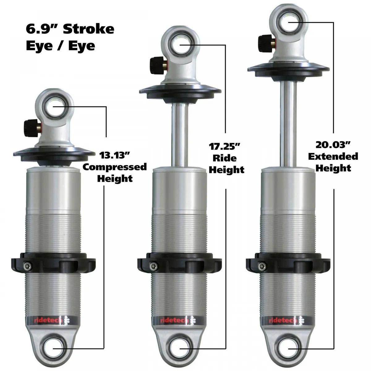 HQ Coil-Over Shock W/ 6.9 Inch Stroke And 1.7 Inch Eye Mount Universal 1 Rebound Adjustable Shockspring Mounts Delrin Spring Washers And Bearing Spacers 1/2 Inch And 5/8 Inch 13.1 Inch X 20 Inch W/ A 16.25 -17.25 Inch Ride Height Ridetech product image