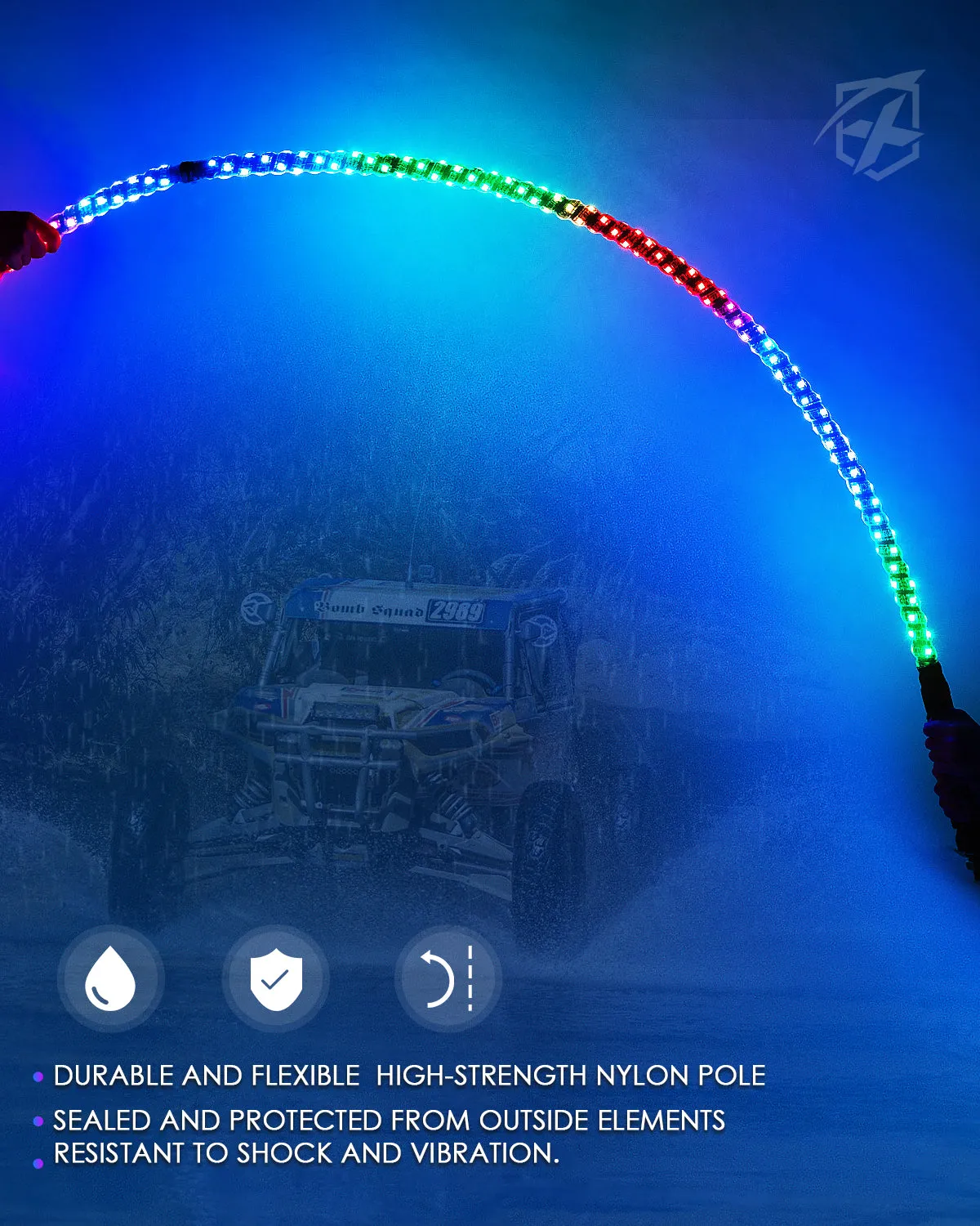 Spiral RGB LED Flag Pole Whip Light with Remote Control & Bluetooth | Vertigo Series product image