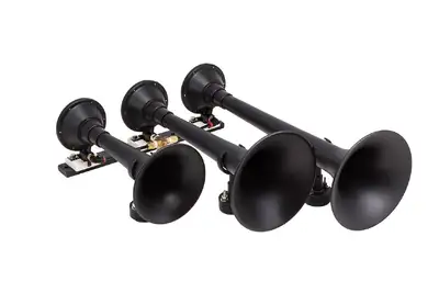 Kleinn Automotive Accessories Black Triple Horn; 18.25 in. / 14.75 in. / 10 in. Trumpets; XCR2.0 Coated Zinc Alloy;