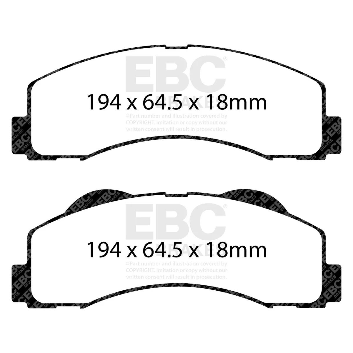 Truck/SUV Extra Duty Brake Pads; FMSI Pad No. D1414; Vented; 350mm Dia.; 49.5mm Height; 34mm Thick; 90mm Center Hole Dia.; Pad Dimensions: 194 x 64.5 x 18mm; product image