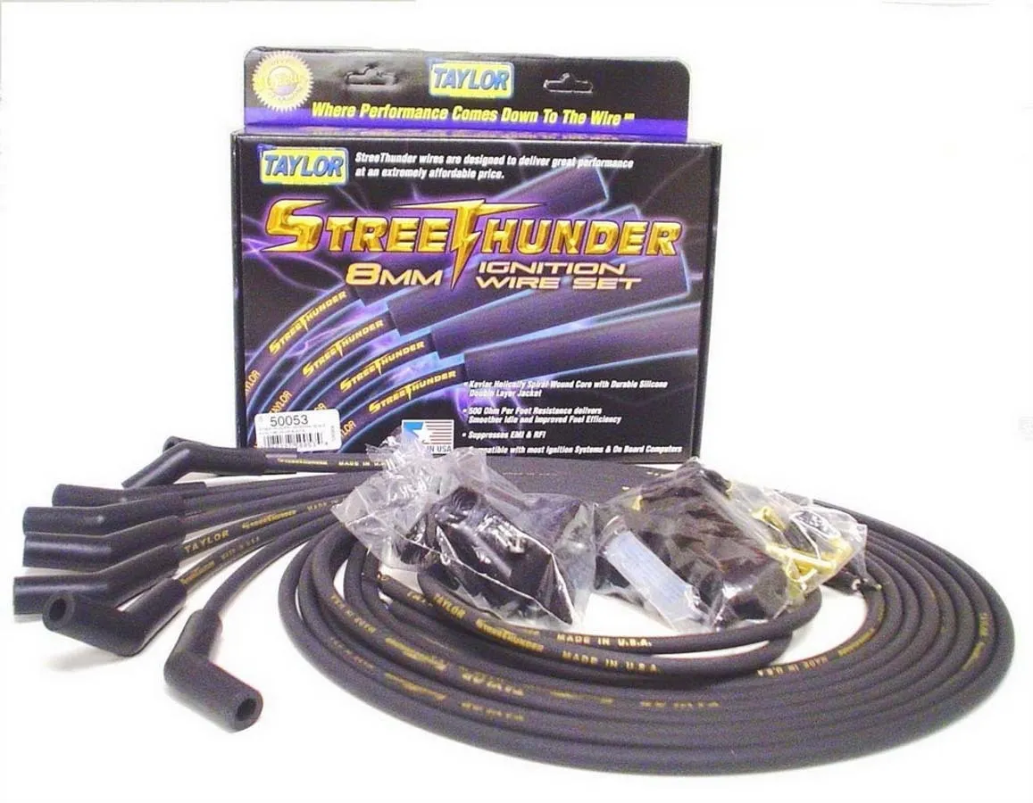 Taylor Cable Taylor Cable Universal 8mm StreeThunder Spark Plug Wire Set - 8 Cylinders - 135° Spark Plug Boot Angle - Black - 50053