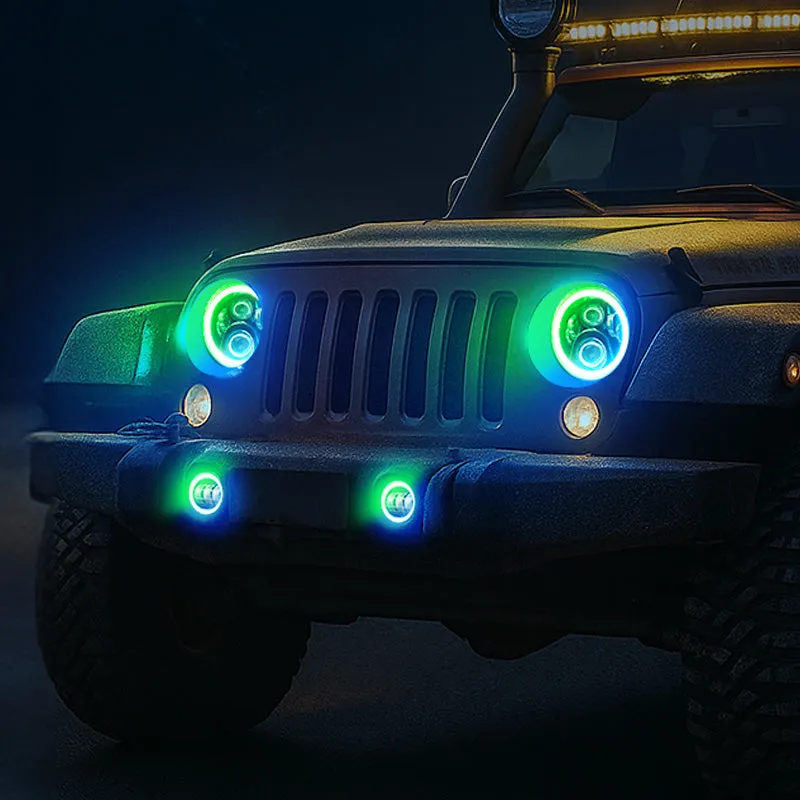 ã€Magic RGB Haloã€‘Jeep Wrangler JK LED Headlights & Fog Lights Kit w/ Amber Turn Signal (2007-2018) product image
