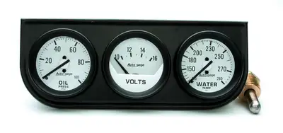 AutoMeter Autometer 2327 Gauge Console, Oilp/Wtmp/Volt, 2, 100psi/280?f/16v, Wht Dial, Blk Bzl, ag