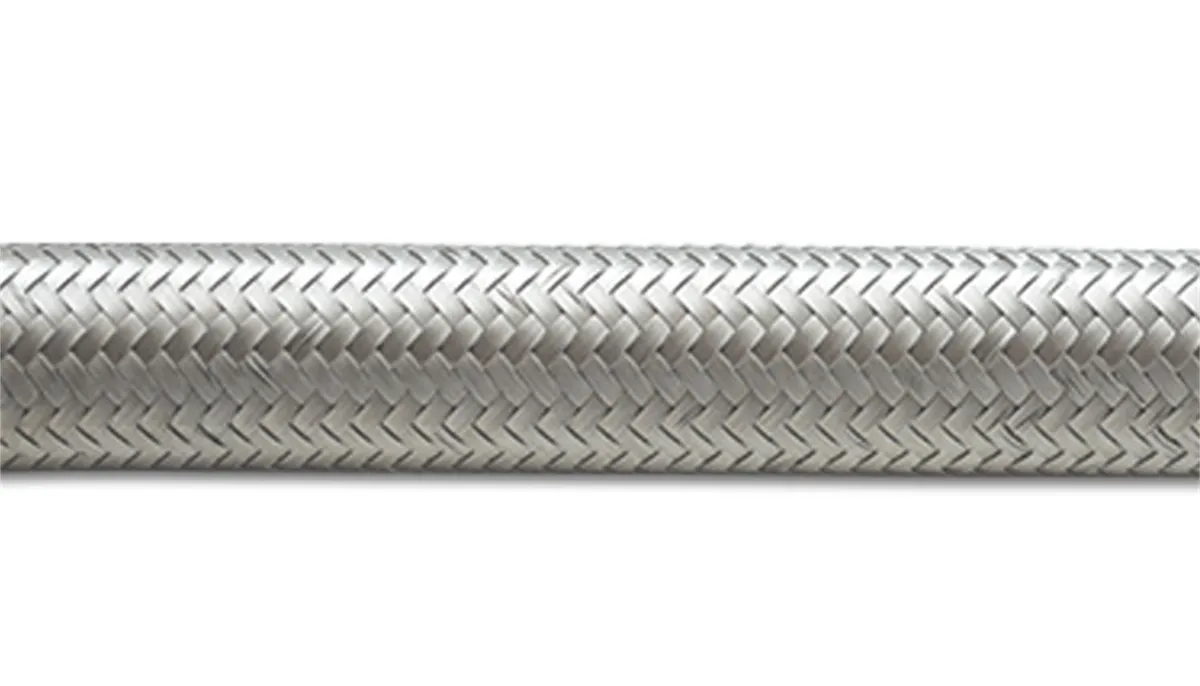 Stainless Steel Braided Flex Hose; -4AN; 0.219 in. Hose ID; 0.4375 in. Hose OD; 1000 PSI Operating Pressure; 6000 PSI BP; Natural; 20 ft. Roll; product image