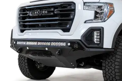 Addictive Desert Designs GMC 1500 2019 - Up Stealth Fighter Front Bumper with D-ring Clevis Mounts with Sensors With 10 Single small square light40 Universal mounts