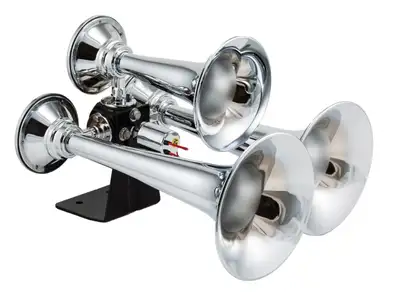Kleinn Automotive Accessories Chrome Triple Horn; 13.5 in. / 11.75 in. / 8.5 in. High Impact ABS Trumpets; Chrome Plated;